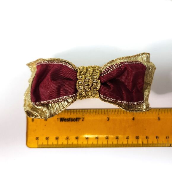 Vintage Brass & Fabric Bow Napkin Rings Deep Red Gold Taiwan - Picture 5 of 5
